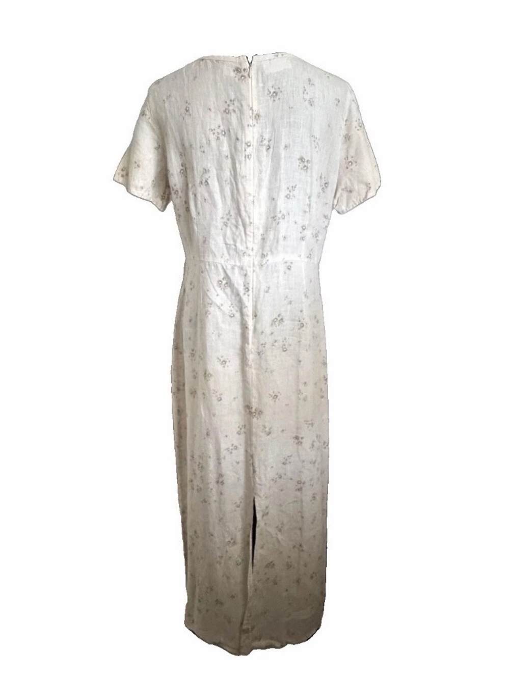 Liz Claiborne Dress Womens 14 Off White Floral Linen Short Sleeve Maxi Sundress - Picture 3 of 13